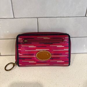 Women’s Fossil Key Per Zip Wallet Wristlet Hot Pink Stripe EUC